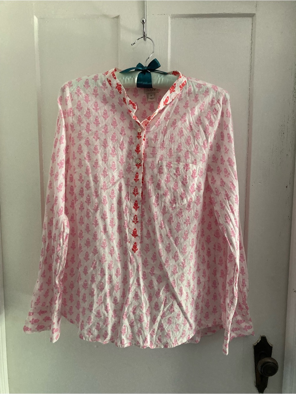 J. Crew Pink and Red Floral-Print Button Shirt